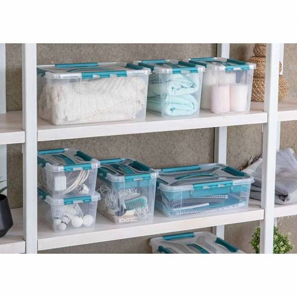 Ящик для хранения универсальный с замками и ручкой Grand box, 10л, голубой