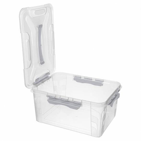 Ящик для хранения универсальный с замками и ручкой Grand box, 15,3л, светло-серый