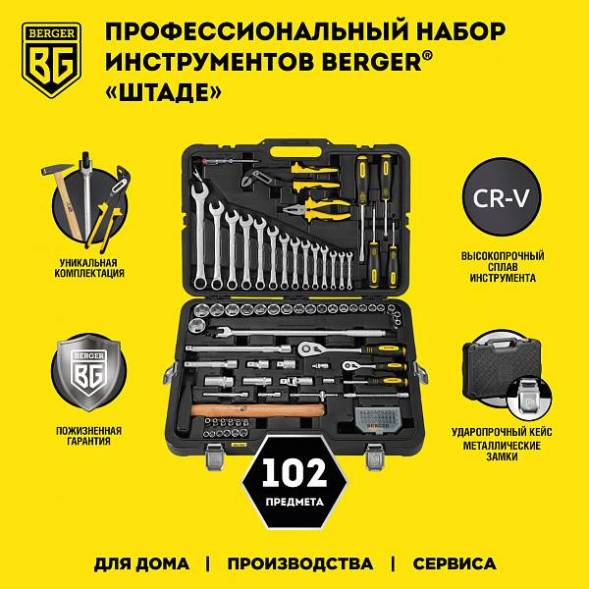 Универсальный набор инструментов BERGER 102 предмета ½” - ¼” «ШТАДЕ»