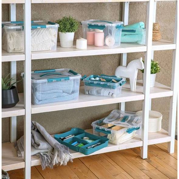 Ящик для хранения универсальный с замками и ручкой Grand box, 4,2л, голубой