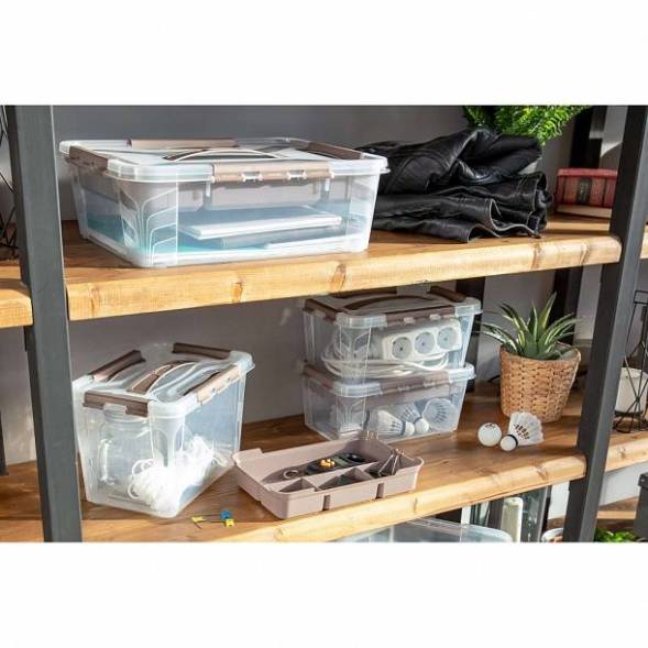 Ящик для хранения универсальный с замками и ручкой Grand box, 6,65л, коричневый