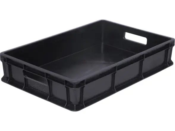 Ящик пластиковый с ручками сплошной, 600x400x120 мм, черный [704.03.01]