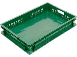 Ящик пластиковый для овощей с перфорированными стенками, 600х400х100 мм, зеленый [6410-01]