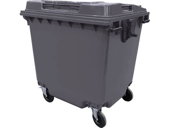 Пластиковый мусорный контейнер на колесах, 1100л, серый