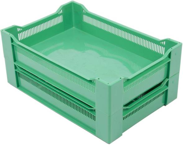 Ящик пластиковый с перфорированными стенками, 600х400х135 мм, зеленый [600400135-01]