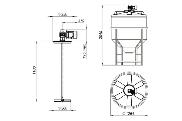 Емкость ФМ 1000 в обрешетке с лопастной мешалкой