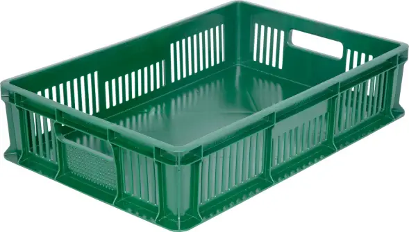 Ящик пластиковый перфорированный, 600×400×140 мм, 27 л, зелёный [705.02.01 м]