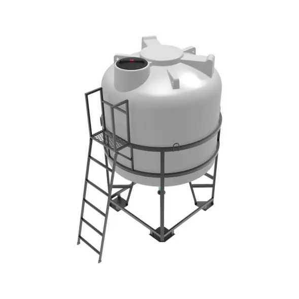 Емкость ЦКТ 5000 л с патрубком 90мм с фланцем под плотность до 1,2 г/см3 белая в обрешетке с лестницей