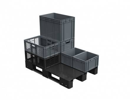 Паллет (поддон) пластиковый сплошной на 3-х полозьях, 1200x800x150 мм, ЭКО, черный [02.117F.98.R]