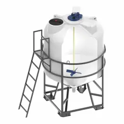 Емкость ЦКТ 5000 с патрубком 110 мм белый в обрешетке с лестницей с пищевой лопастной мешалкой