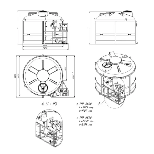 Комплект ПОЛНОГО слива с фильтром и площадкой для мотопомпы G2 на одну емкость TRF