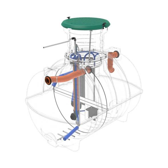 Автономная канализация Rostok Ground 8 с горловиной 600 мм и самотечным отведением, 3500 л, черный [504.3000.899.004]